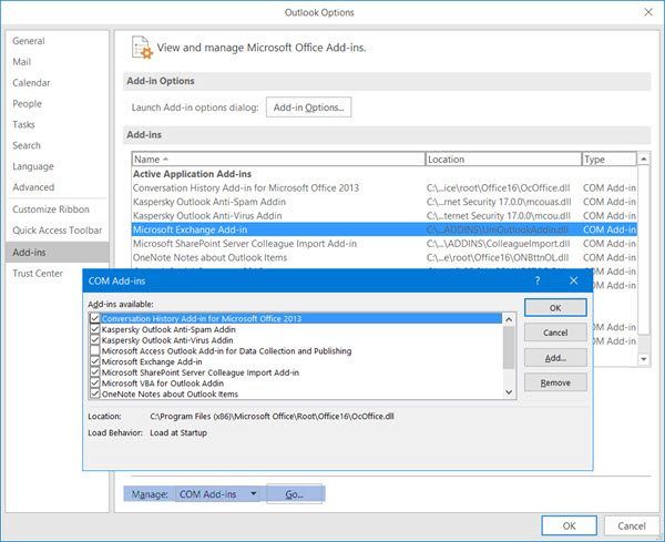 ativar, desativar ou remover complementos do Microsoft Outlook