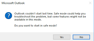 Outlook не можа да стартира последния път; Искате ли да стартирате в безопасен режим?