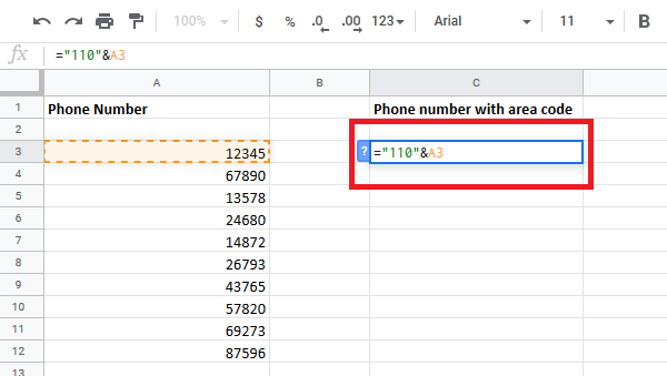 ajouter le code de pays ou de ville à la liste des numéros de téléphone dans Excel