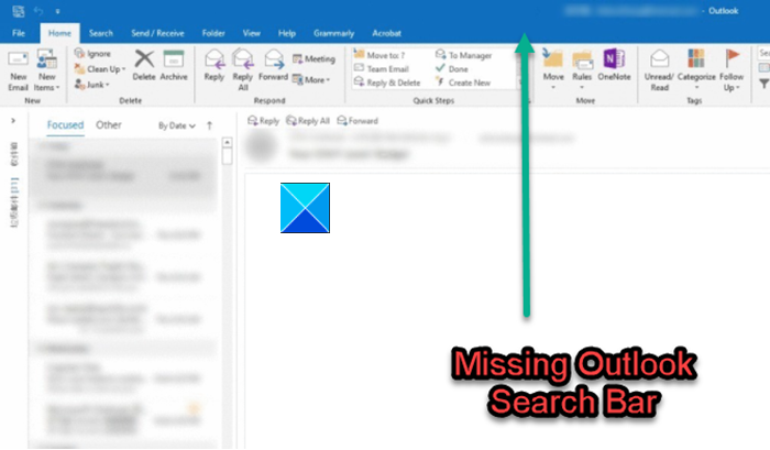 مربع البحث الفوري مفقود في Outlook