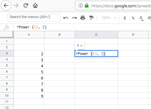 Kako narediti eksponentni izračun za številko, je celica v Excelu s funkcijo Power