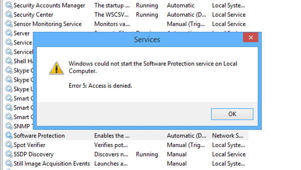 Windows가 로컬 컴퓨터에서 소프트웨어 보호 서비스를 시작할 수 없습니다.