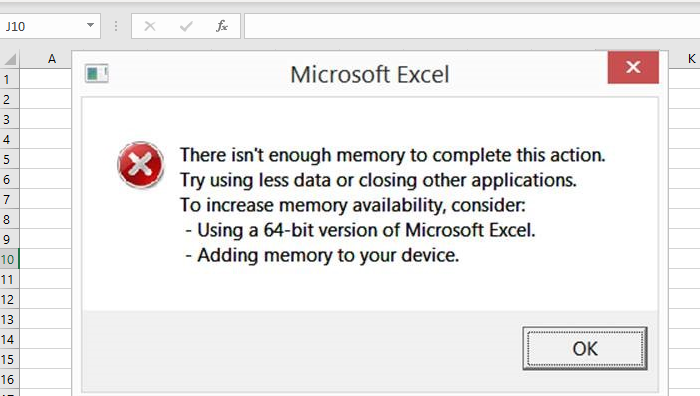 Excel: Няма памет, няма достатъчно системни ресурси за пълно показване