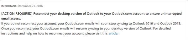 Kesintisiz e-posta erişimi için Outlook'u Outlook.com'a yeniden bağlayın