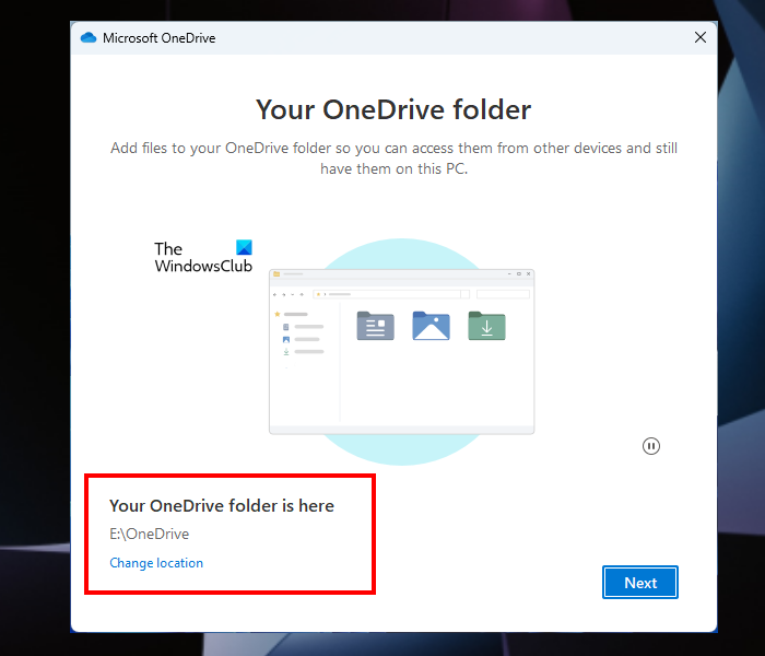 Изменить расположение папки OneDrive