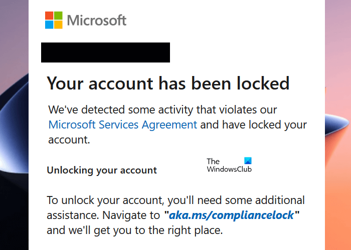   Microsoft اکاؤنٹ مقفل ہے۔