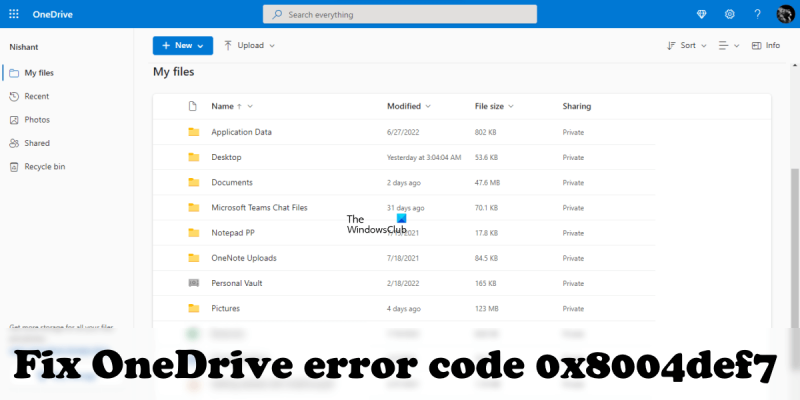   OneDrive ایرر کوڈ 0x8004def7
