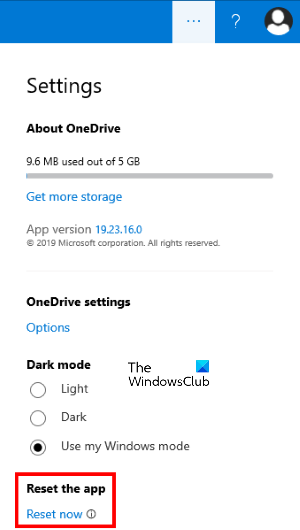 zresetuj aplikację sklepu OneDrive
