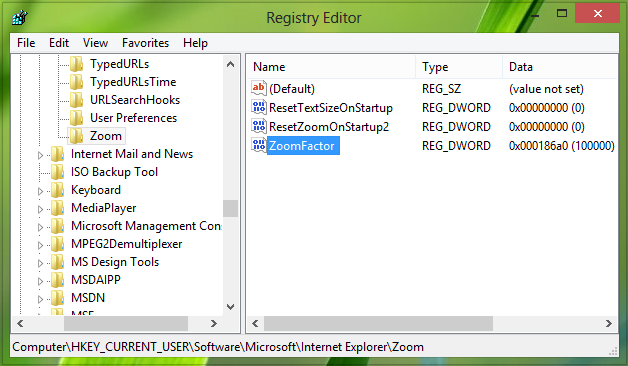 Kuidas konfigureerida-suumimistase-registri kasutamine Internet Exploreris