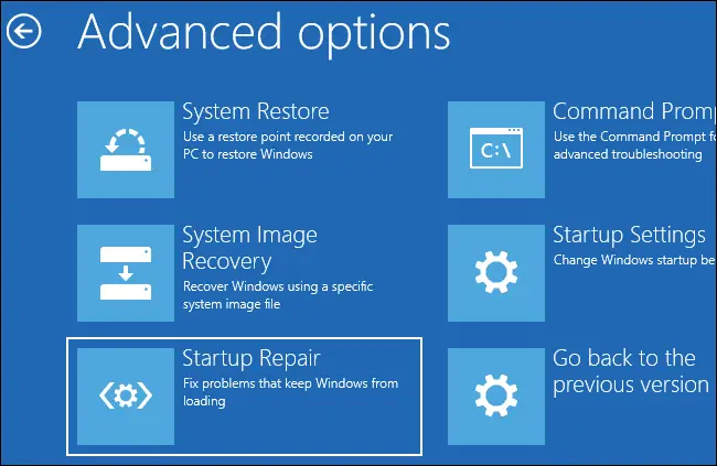   Startup Reparation af Windows PC