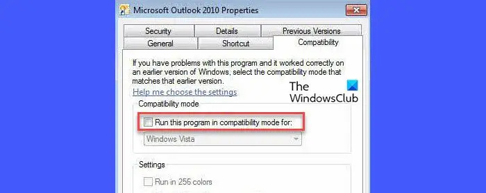   Fereastra Microsoft Outlook Properties