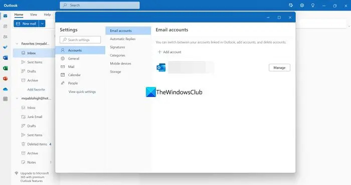   Správa e-mailových účtů v programu Outlook Windows