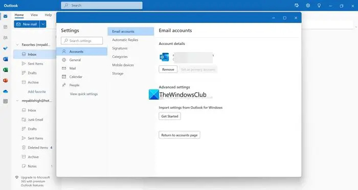   Odebrat účet z Outlooku v systému Windows