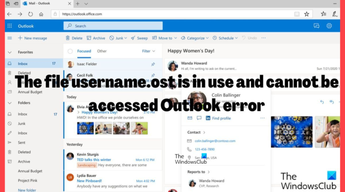 Потребителското име на файла ost се използва и няма достъп до него Грешка в Outlook