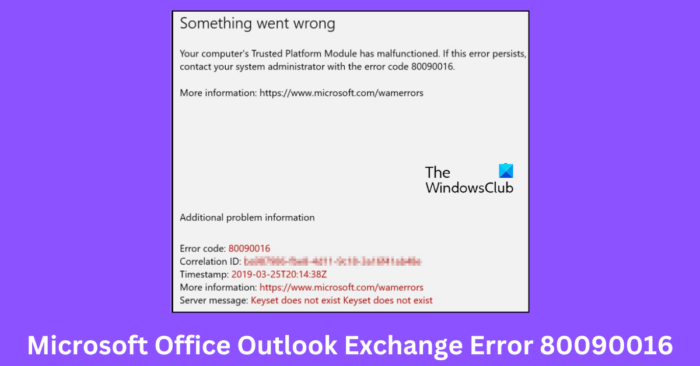 Поправите грешку Мицрософт Оффице Оутлоок Екцханге 80090016