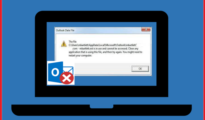 Outlook Потребителското име на файла ost се използва и няма достъп до него