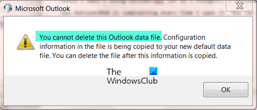 آپ اس آؤٹ لک ڈیٹا فائل کو حذف نہیں کرسکتے ہیں۔