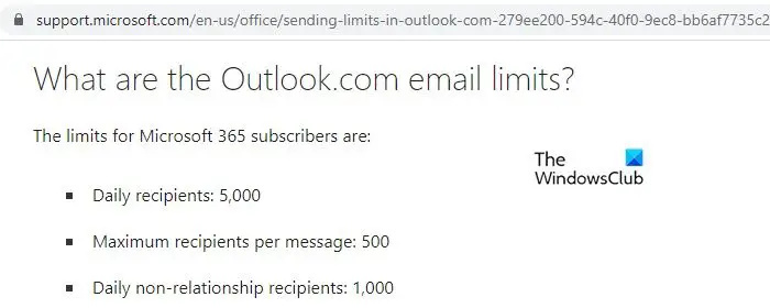   Limity odesílání na Outlook.com