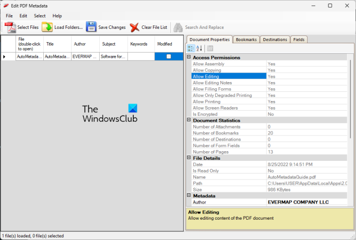 Parim tasuta PDF-metaandmete redaktori tarkvara Windows 11/10 jaoks