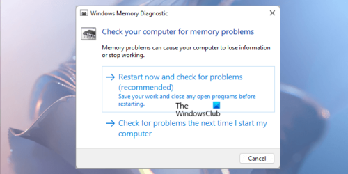 Windows 메모리 진단 도구 실행