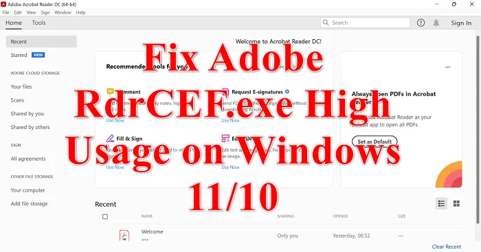 Adobe RdrCEF.exe suur protsessori kasutus opsüsteemis Windows 11/10