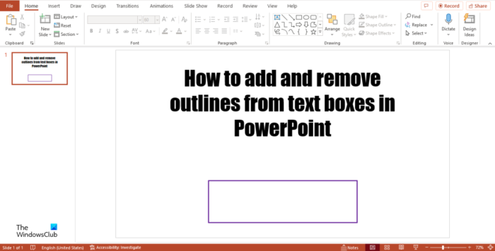 Как да добавите или премахнете рамка от текстово поле в PowerPoint