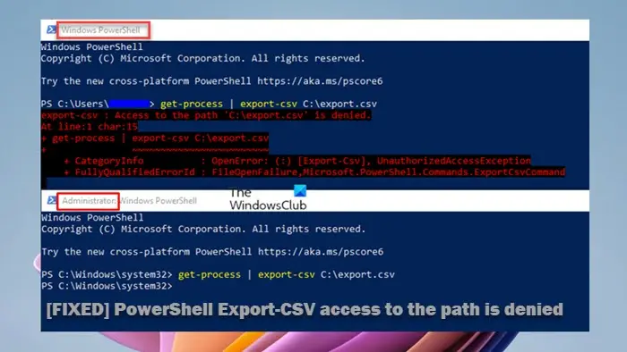 PowerShell Export-CSV piekļuve ceļam ir liegta