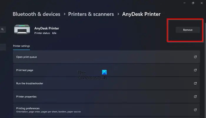   Entfernen Sie die Druckereinstellungen-App