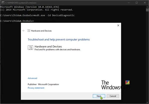   Solução de problemas de hardware e dispositivos ausente no Windows 10