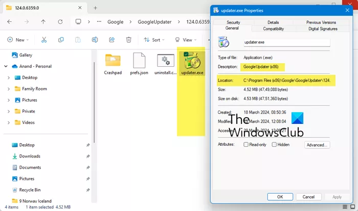 Was ist Updater.exe in Windows 11/10? Handelt es sich um einen Chrome-Prozess?
