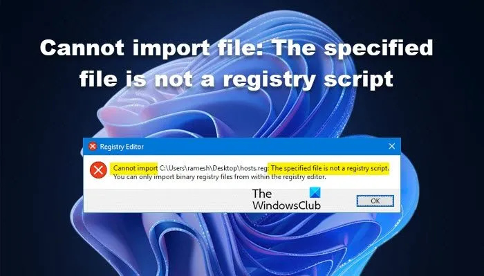 Impossible d'importer le fichier : le fichier spécifié n'est pas un script de registre