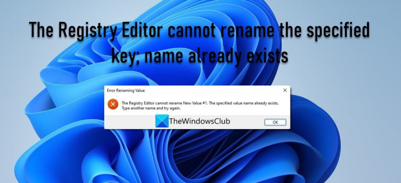 Editor registru nemůže přejmenovat, zadaný název klíče již existuje