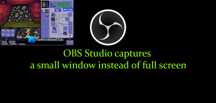 OBS سٹوڈیو فل سکرین کے بجائے ایک چھوٹی ونڈو کو پکڑتا ہے۔