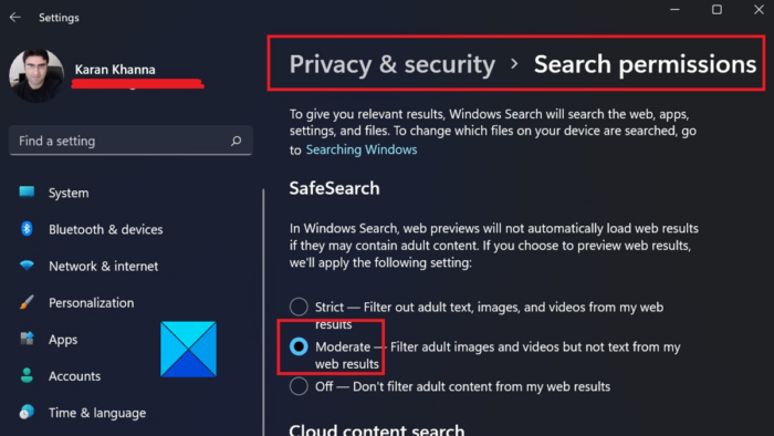 La recherche sécurisée ne se désactive pas dans Windows 11