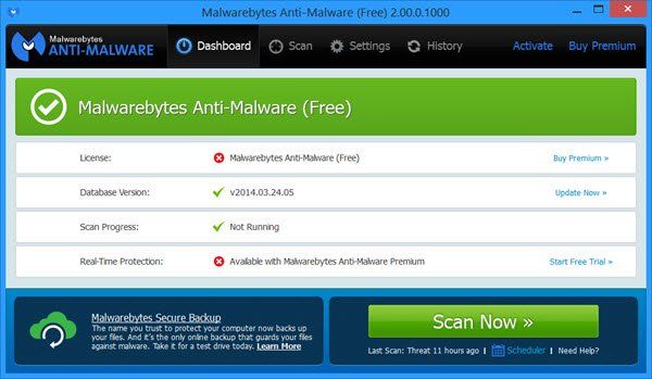 Malwarebytes Anti-malware gratuit 2.00