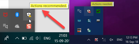 Action recommandée de Windows Defender requise