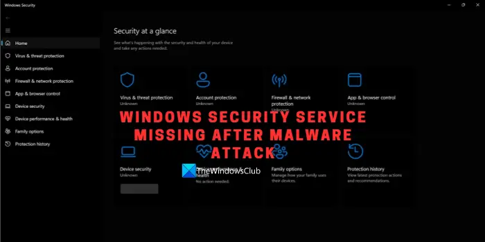 Service de sécurité Windows manquant après une attaque de logiciel malveillant