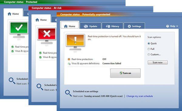 Състояние на компютъра на Windows Defender - Потенциално незащитена