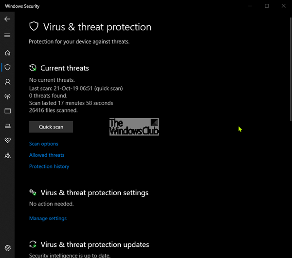 Viiruste ja ohtude kaitse Windows 10-s