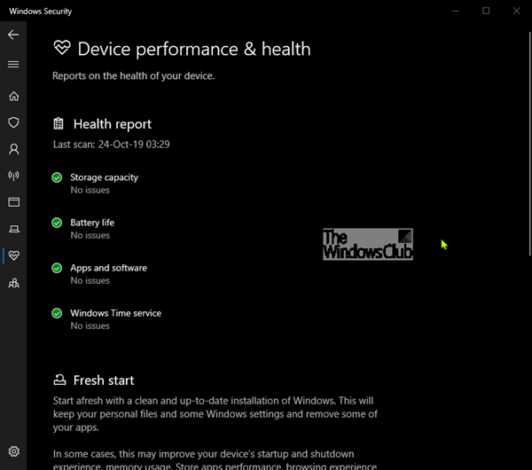 Quelles sont les performances et la santé de l'appareil dans Windows 10 et comment masquer cette section