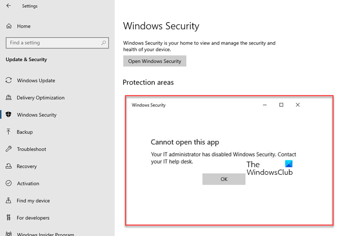 आपके IT व्यवस्थापक ने Windows सुरक्षा अक्षम कर दी है
