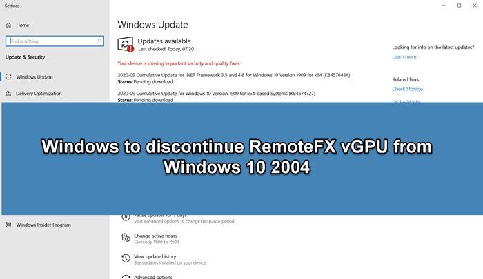 Windows 10 деактивира поддръжката за RemoteFX vGPU; Можете ли да го активирате отново?