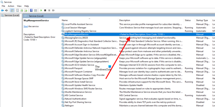 Code d'erreur McpManagementService 15100 dans Windows 11