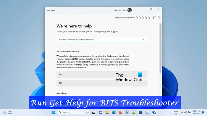 Kā izmantot Background Intelligent Transfer Service (BITS) problēmu novēršanas rīku lietotnē Get Help