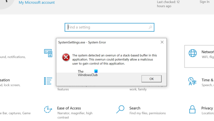 Erreur système SystemSettings.exe dans Windows 11/10