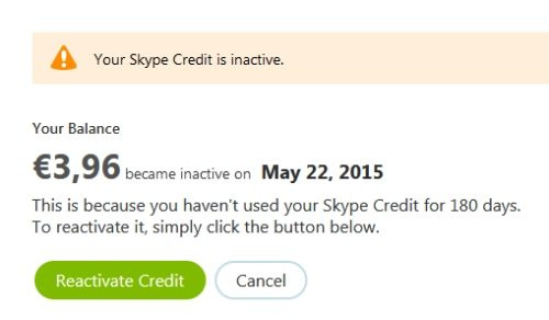 Iš naujo suaktyvinkite kreditą „Skype“.