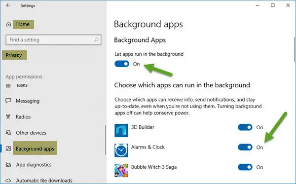   Neleiskite Windows 10 programoms veikti fone