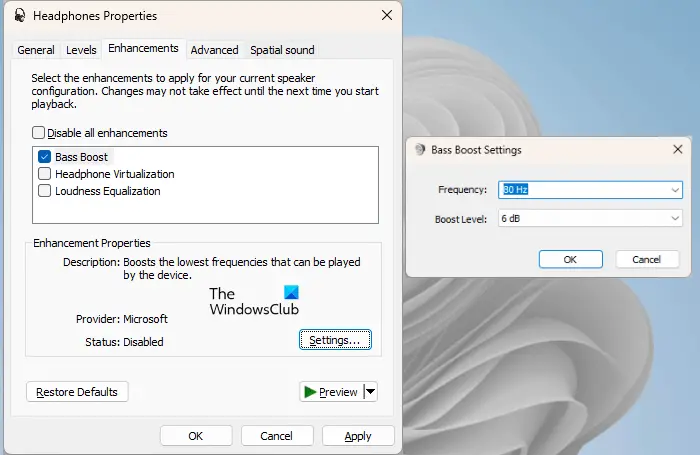   aktivera basförstärkning i Windows 11