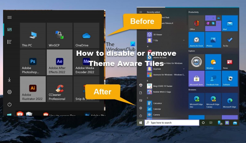 Как да деактивирате или премахнете Theme Aware Tiles в Windows 10