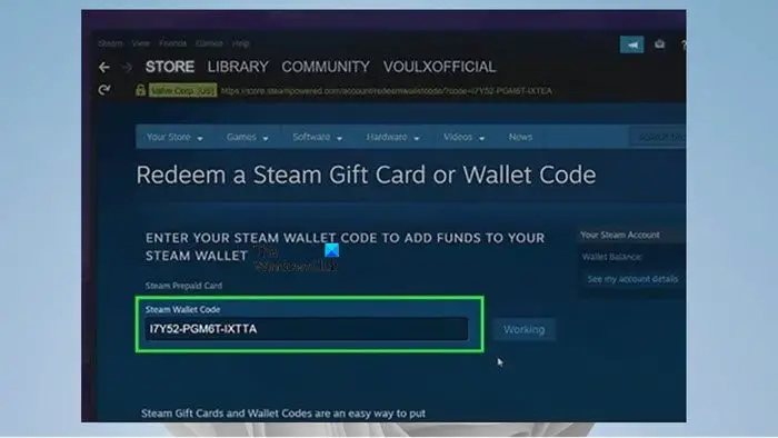   Canjee la tarjeta de regalo Steam o el código de billetera a través de la aplicación Steam Desktop